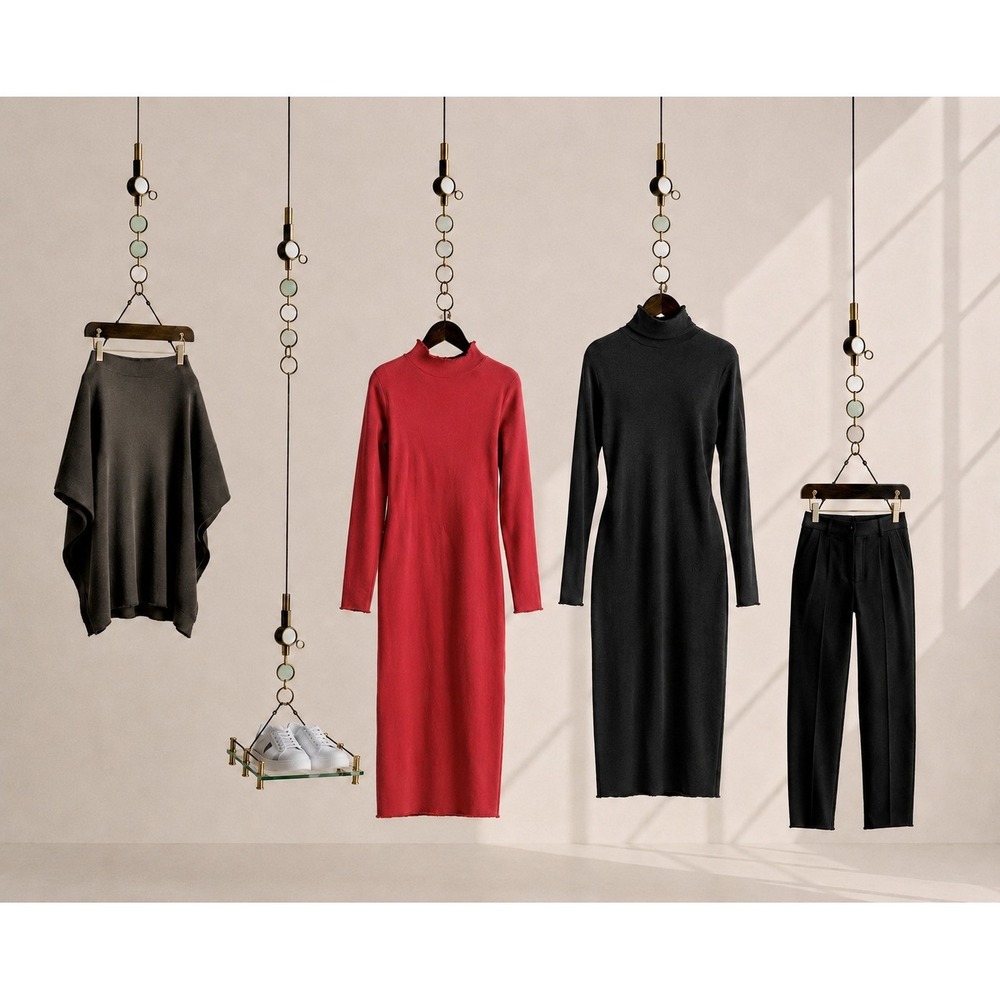 Frank & Eileen Isabelle Triple Fleece Funnel Neck Midi Dress Red XS USA - Picture 2 of 10